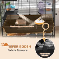 Hamsterkäfig mit Röhren, Laufrad, Häuschen, Wasserspender, Ablagefläche, Schwarz