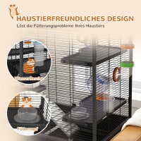 Hamsterkäfig mit Röhren, Laufrad, Häuschen, Wasserspender, Ablagefläche, Schwarz
