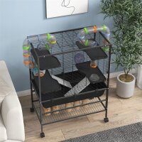 Hamsterkäfig mit Röhren, Laufrad, Häuschen, Wasserspender, Ablagefläche, Schwarz