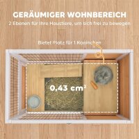 Kaninchenstall aus Holz Hasenstall mit 2 Etagen Klappdach Rädern Zwei Eingängen Rampe Ausziehbarem Tablett 90x53x59cm