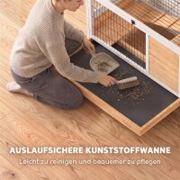 Kaninchenstall aus Holz Hasenstall mit 2 Etagen Klappdach Rädern Zwei Eingängen Rampe Ausziehbarem Tablett 90x53x59cm