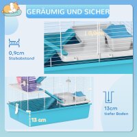 6-stöckiger Hamsterkäfig mit Röhren, Tunnels, Hütte, Laufrad, Futterschale, Wasserflasche, Rampen, Hellblau