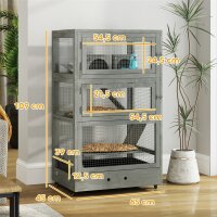 4-stufiger Hamsterkäfig aus Holz, mit Hütten, Wippe, Futterschalen, Rampen, Rollen, 65 x 45 x 109 cm, Grau