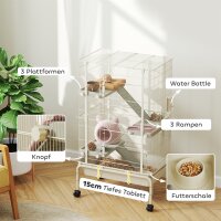 Kleintierkäfig, Haustierkäfig mit 4 Ebenen, Futterschale, Wasserflasche, 88 x 48 x 150,5 cm, Beige