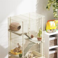 Kleintierkäfig, Haustierkäfig mit 4 Ebenen, Futterschale, Wasserflasche, 88 x 48 x 150,5 cm, Beige