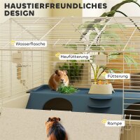 Kleintierkäfig, Balkon, Rampe, Futtertrog, Wasserflasche, 2-Ebenen-Design, Weiß