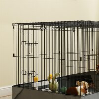 2-in-1-Zwerghamsterkäfig, Kleintierkäfig, Stoffboden, Sitzstangen, Rampe, Schwarz