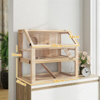 Hamsterkäfig aus Holz 3 Etagen Nagarium Nagerkäfig mit klappbarem Deckel Laufrad 80 x 50 x 76 cm Naturholz