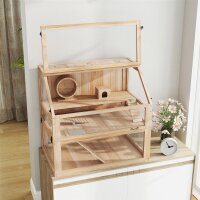 Hamsterkäfig aus Holz 3 Etagen Nagarium Nagerkäfig mit klappbarem Deckel Laufrad 80 x 50 x 76 cm Naturholz