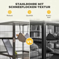 Kleintierkäfig 4-stöckiger Nagerkäfig mit anhebbarem Tablett Rampen Hängematte Rollen Plattformen 52x52x115 cm Grau
