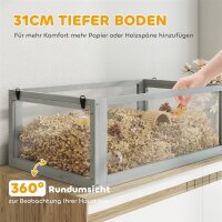 Hamsterkäfig Holz, 3 Etagen mit Tiefem Untergeschoss, Abnehmbare Ebenen, Für Kleintiere, 80x50x76cm, Hellgrau