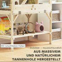 Hamsterkäfig, 2 Ebenen, Kleintierkäfig mit Aufbewahrungsfach, Zubehör, 84 x 53 x 110 cm, Naturholz