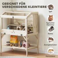 Hamsterkäfig, 2 Ebenen, Kleintierkäfig mit Aufbewahrungsfach, Zubehör, 84 x 53 x 110 cm, Naturholz