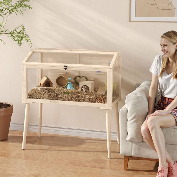 Hamsterkäfig, Zwerghamstergehege, Kleintierstall mit Zubehör, Wasserflasche, 110 x 52 x 101 cm, Holz, Kunststoff