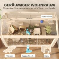 Hamsterkäfig, Zwerghamstergehege, Kleintierstall mit Zubehör, Wasserflasche, 110 x 52 x 101 cm, Holz, Kunststoff