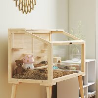 Hamsterkäfig, Zwerghamstergehege, Kleintierstall mit Zubehör, Wasserflasche, 110 x 52 x 101 cm, Holz, Kunststoff