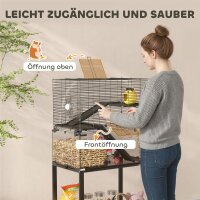 Hamsterkäfig, Kleintiergehege mit 3 Ebenen, Laufrad, Hütte, Plattformen, Rampen, Futterschale, Wasserflasche, Zubehör, Stahl, Kunststoff, Schwarz