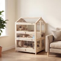 Hamsterkäfig aus Holz 3 Etagen Nagerkäfig...