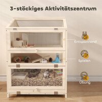 Hamsterkäfig aus Holz 3 Etagen Nagerkäfig Kleintierkäfig mit Hütten Wippen Rampen Wasserschalen 68x61,5x90 cm Naturholz