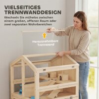 Hamsterkäfig aus Holz 3 Etagen Nagerkäfig Kleintierkäfig mit Hütten Wippen Rampen Wasserschalen 68x61,5x90 cm Naturholz