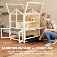 Hamsterkäfig aus Holz 3 Etagen Nagerkäfig Kleintierkäfig mit Hütten Wippen Rampen Wasserschalen 68x61,5x90 cm Naturholz