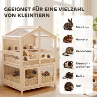 Hamsterkäfig aus Holz 3 Etagen Nagerkäfig Kleintierkäfig mit Hütten Wippen Rampen Wasserschalen 68x61,5x90 cm Naturholz