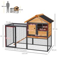 Kleintierstall mit Freigehege u, Rampe 122 cm x 63 cm x 92 cm Tannenholz Metall Hellgelb+Dunkelgrau