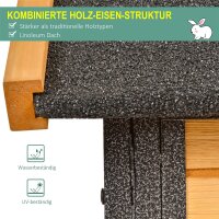 Kleintierstall mit Freigehege u, Rampe 122 cm x 63 cm x 92 cm Tannenholz Metall Hellgelb+Dunkelgrau