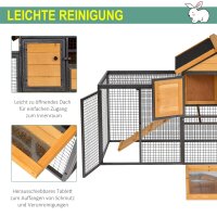 Kleintierstall mit Freigehege u, Rampe 122 cm x 63 cm x 92 cm Tannenholz Metall Hellgelb+Dunkelgrau