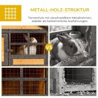 Kleintierstall mit Freigehege u, Rampe 122 cm x 63 cm x 92 cm Tannenholz Metall Hellgelb+Dunkelgrau
