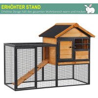 Kleintierstall mit Freigehege u, Rampe 122 cm x 63 cm x 92 cm Tannenholz Metall Hellgelb+Dunkelgrau