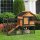 Kleintierstall mit Freigehege u, Rampe 122 cm x 63 cm x 92 cm Tannenholz Metall Hellgelb+Dunkelgrau