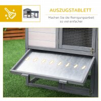 Hasenstall Kaninchenstall aus Holz 147 x 54 x 84 cm Kaninchenkäfig mit wetterfest Bitumendach, Freilaufgehege, Rampe, abschließbare Türen, Hasenkäfig für Zwergkaninchen Outdoor Dunkelgrau