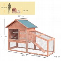 Kaninchenstall aus Holz auf Zwei Etagen mit Rampe 144x64,5x100 cm Hasenstall mit wasserabweisend Bitumendach Kleintierstall Winterfest für draußen mit mehreren Eingängen herausnehmbar Schublade