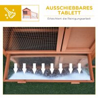 Kaninchenstall aus Holz auf Zwei Etagen mit Rampe 144x64,5x100 cm Hasenstall mit wasserabweisend Bitumendach Kleintierstall Winterfest für draußen mit mehreren Eingängen herausnehmbar Schublade