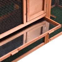 Kaninchenstall aus Holz auf Zwei Etagen mit Rampe 144x64,5x100 cm Hasenstall mit wasserabweisend Bitumendach Kleintierstall Winterfest für draußen mit mehreren Eingängen herausnehmbar Schublade