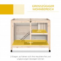 Kleintierstall mit 2 Ebenen 4 Rollen versiegeltes Tannenholz Natur