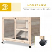 Kleintierstall mit 2 Ebenen 4 Rollen versiegeltes Tannenholz Natur