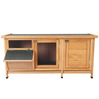 Hasenstall Winterfest Kaninchenstall aus Holz 112x50x54 cm Kaninchenkäfig mit Bitumendach, 2 Türen, Metallgitter, Hasenkäfig für Kaninchen, Meerschweinchen Outdoor Natur+Schwarz