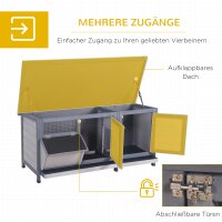 Hasenstall Winterfest Kaninchenstall aus Holz 112x50x54 cm Kaninchenkäfig mit Bitumendach, 2 Türen, Metallgitter, Hasenkäfig für Kaninchen, Meerschweinchen Outdoor Grau+Schwarz