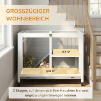 Kleintierstall mit 2 Ebenen 4 Rollen versiegeltes Tannenholz Grau