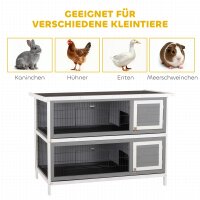 Kleintierstall für Meerschweinchen und Zwergkaninchen, doppelstöckig, Holz, Grau