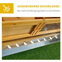 Hasenstall Kaninchenstall aus Holz mit aufklappbarem Dach, 2 Türen, auslaufsicherer Schale, 115x44,3x65 cm Hellgelb