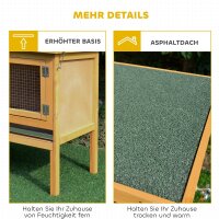 Hasenstall Kaninchenstall aus Holz mit aufklappbarem Dach, 2 Türen, auslaufsicherer Schale, 115x44,3x65 cm Hellgelb