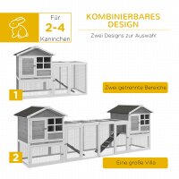 Kleintierstall, Kaninchenstall, Außengehege, Stall, Rampe, ausziehbare Bodenwannen, Weiß + Grau