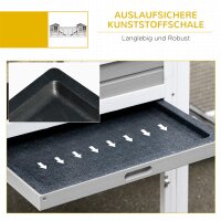 Kleintierstall, Kaninchenstall, Außengehege, Stall, Rampe, ausziehbare Bodenwannen, Weiß + Grau