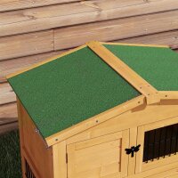 Hasenstall 2 Ebenen Kaninchenstall Tannenholz Winterfest Doppelstockhaus mit Freilaufgehege Rampe 150x52x68 cm Gelb