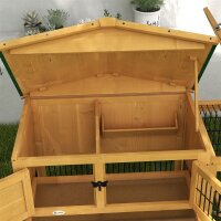 Hasenstall 2 Ebenen Kaninchenstall Tannenholz Winterfest Doppelstockhaus mit Freilaufgehege Rampe 150x52x68 cm Gelb