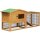 Hasenstall 2 Ebenen Kaninchenstall Tannenholz Winterfest Doppelstockhaus mit Freilaufgehege Rampe 150x52x68 cm Gelb