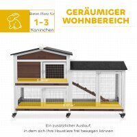 Kleintierstall mit Rollen, Zwergkaninchenstall, Freilaufgehege, Asphaltdach, Kleintierhaus, Zwergkaninchenauslauf, Holz, Stahl, Braun